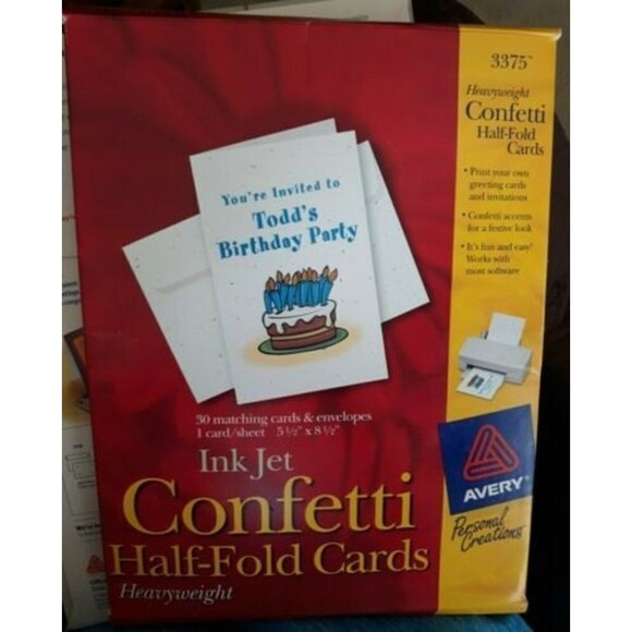 Avery 3375 Ink Jet Confetti Half-Fold Cards & Envelopes Preowned 14 cards 17 env - Picture 1 of 4